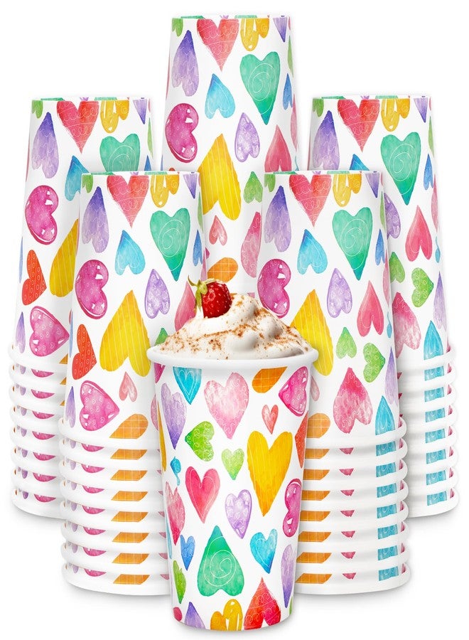 JarThenaAMCS أكواب ورقية من JarThenaAMCS، ٥٠ قطعة، لعيد الحب، سعة ٩ أونصات، أكواب حفلات للاستخدام مرة واحدة، بنمط ألوان مائية وطبعة قلوب ملونة، مثالية للشوكولاتة الساخنة والشاي والكاكاو، مناسبة لحفلات الذكرى السنوية وحفلات الزفاف وأعياد الميلاد. - Image 1